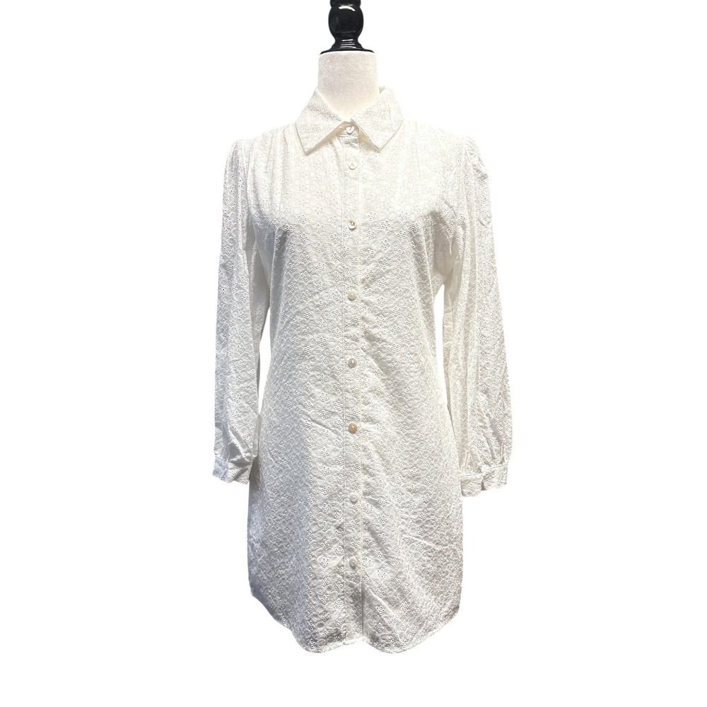 Sadie & Sage Sundream Eyelet Embroidered Shirt Mini Dress White Size‎ Small NWT